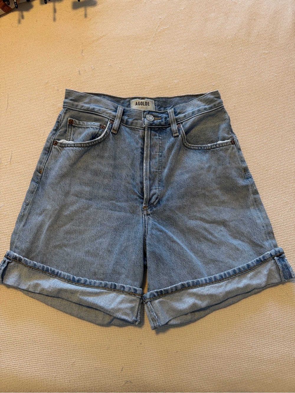 Agolde Light Blue Rolled-Hem High-Rise Jean Shorts